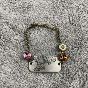 Charm Bracelet Padlocks & Key Acrylic‎ Amber beads 7"long Goldtone